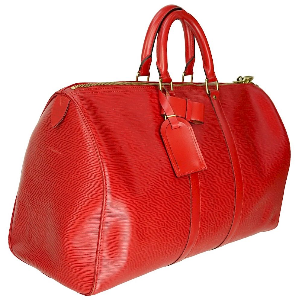 Appraisal: Louis Vuitton Red Epi Leather Keepall Travel Bag Louis Vuitton