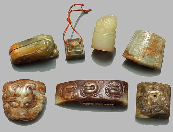 Appraisal: Six small jade seals and ornaments The first a lion