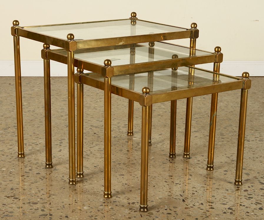 Appraisal: SET OF BRONZE AND GLASS NESTING TABLES C A set