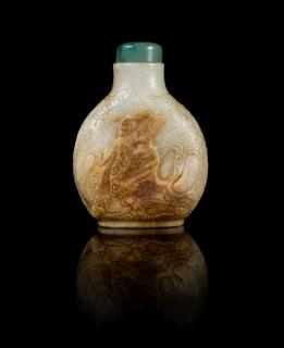 Appraisal: A White and Russet Jade Snuff Bottle A White and