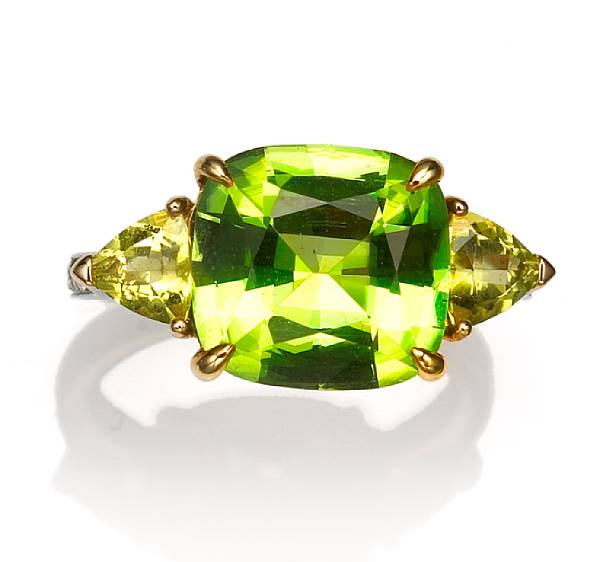 Appraisal: A peridot yellow tourmaline and diamond ring Paolo Costagli with