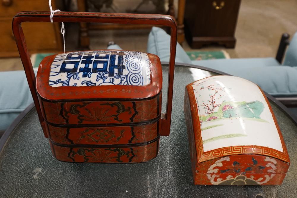 Appraisal: Chinese Porcelain and Lacquered Bento Box and Table Box Larger