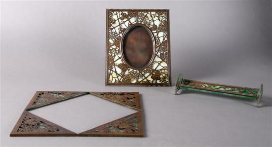 Appraisal: A Tiffany Studios Partial Bronze Desk Set Grapevine Height of