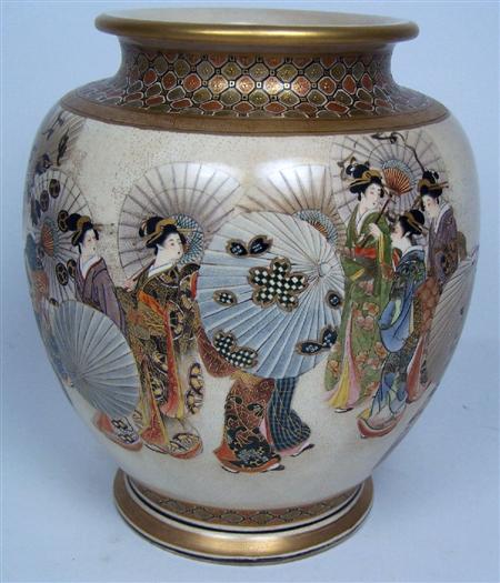 Appraisal: JAPANESE SATSUMA VASE MEIJI PERIOD of baluster form the body