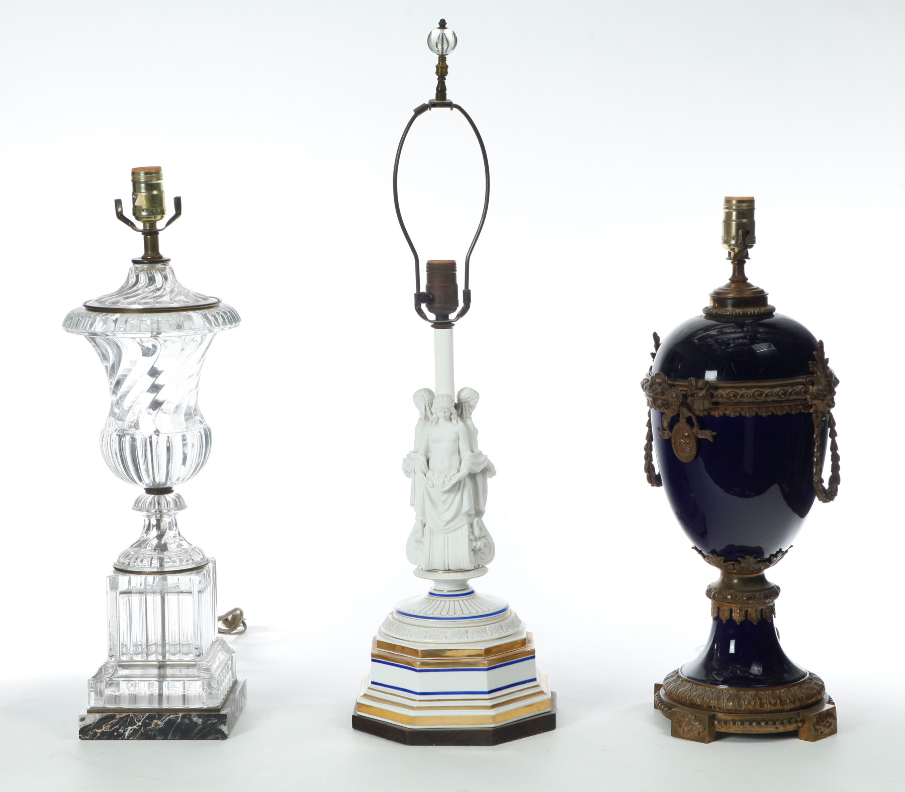 Appraisal: THREE TABLE LAMPS American and European th century Bisque with