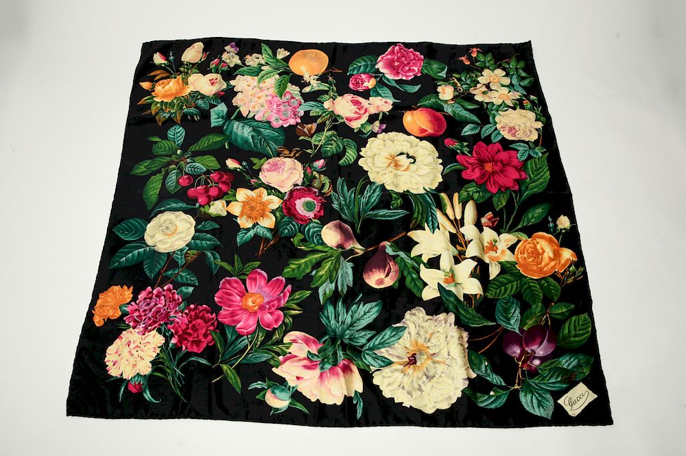 Appraisal: Gucci Floral Silk Scarf Gucci silk scarf featuring flowers and