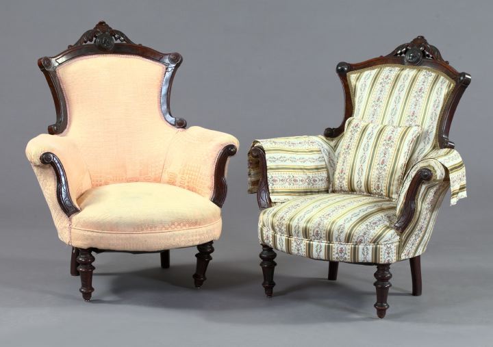 Appraisal: Pair of American Renaissance Revival Walnut and Burl Walnut Armchairs