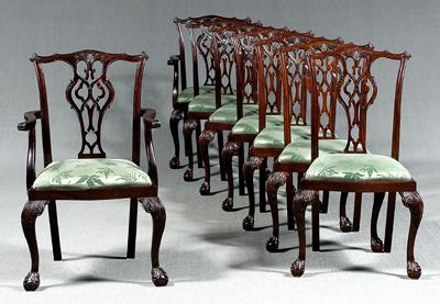 Appraisal: Set of eight Chippendale style chairs comprising two arms and