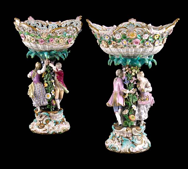 Appraisal: A pair of Meissen porcelain figural centerpiece bowls late th