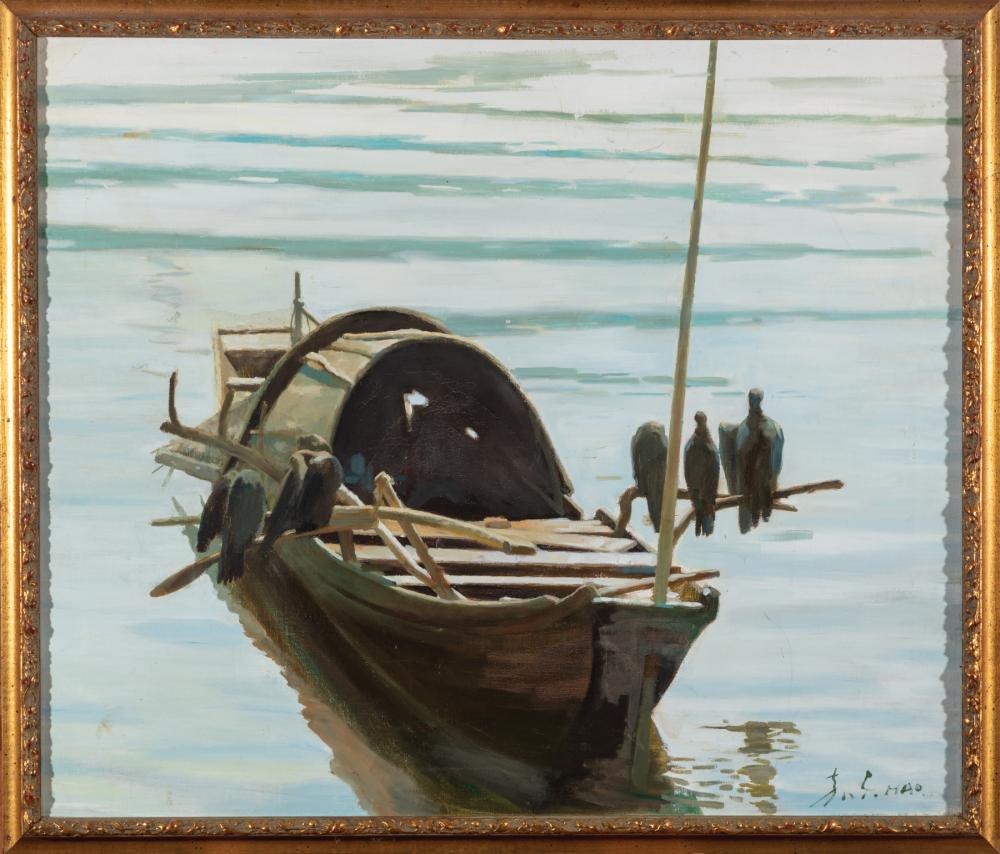 Appraisal: Hao Chinese Mississippi th c Fishing Boat oil on canvas