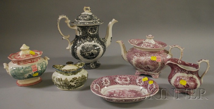 Appraisal: Six English Transfer-decorated Staffordshire Transfer Tableware Items two covered sugars