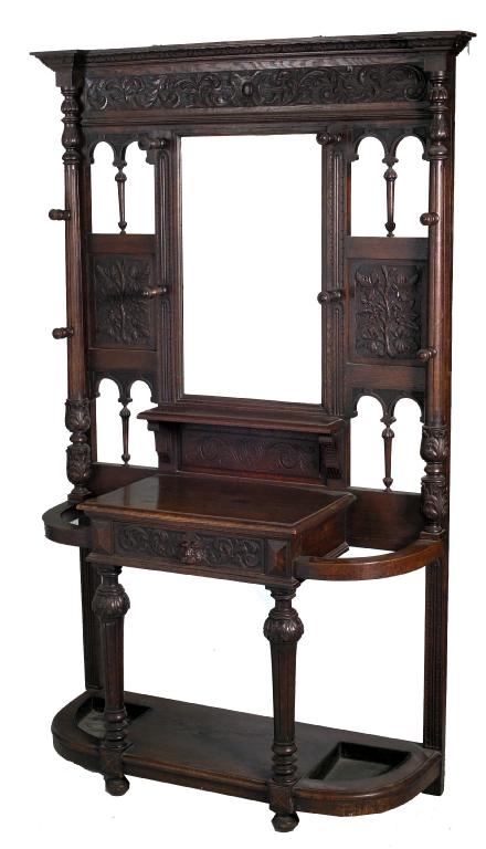 Appraisal: VICTORIAN CARVED OAK HALLSTAND the moulded cornice with projecting ends