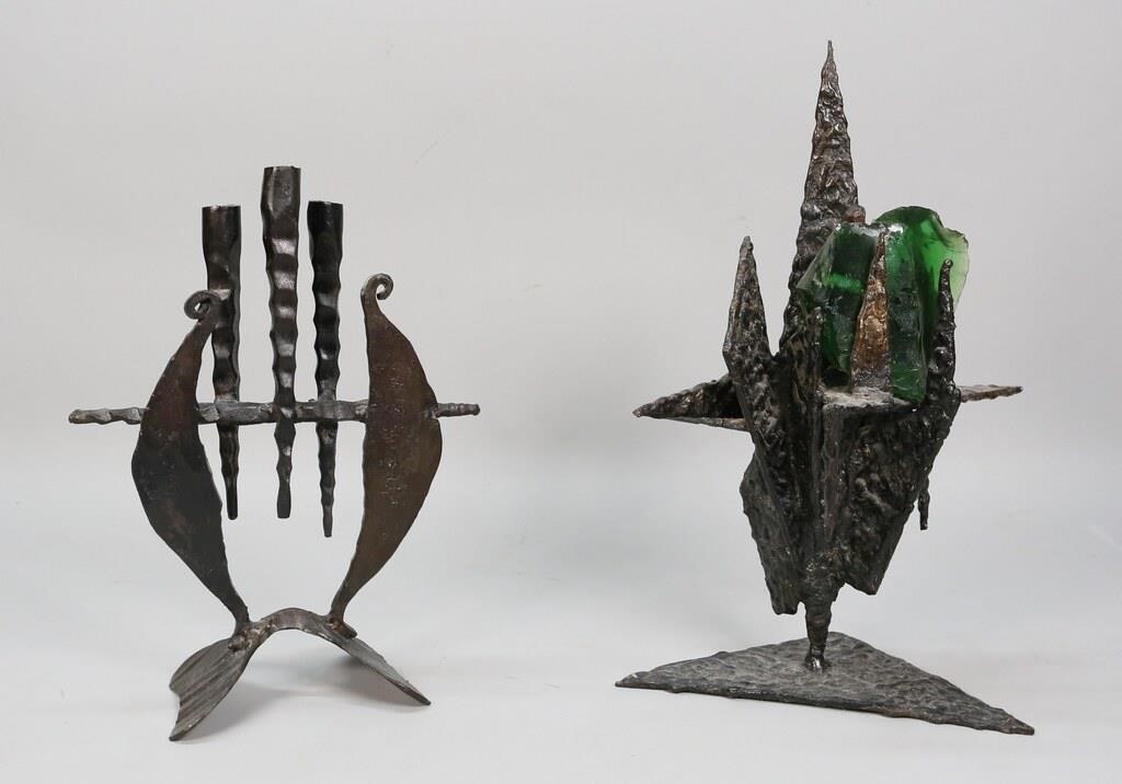 Appraisal: brutalist sculptures David Palumbo harp form wrought iron candelabrum Shlomo