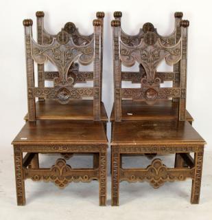 Appraisal: Set of French Chateau chairs in carved walnut Set of