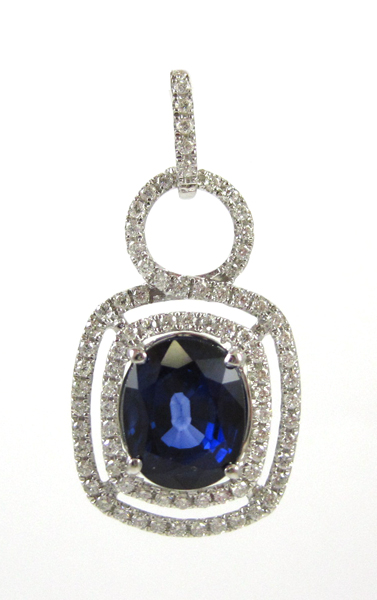 Appraisal: SAPPHIRE DIAMOND AND FOURTEEN KARAT GOLD PENDANT The white gold