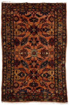 Appraisal: Persian rug repeating floral designs on pale salmon field Hamadan