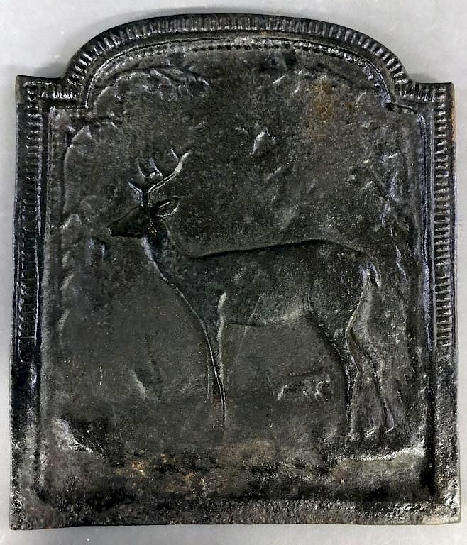 Appraisal: Cast Iron Stove Plate with Standing Stag Cast iron stove