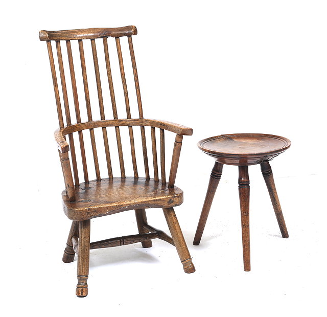 Appraisal: AN OLD CHILDS ASH AND ELM STICK BACK WINDSOR ARMCHAIR