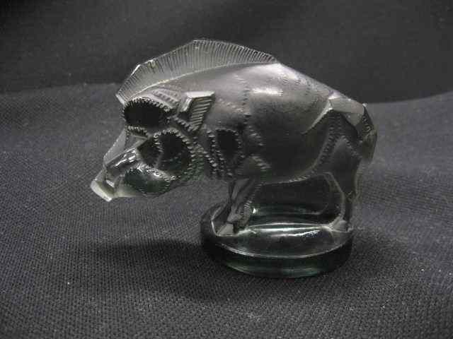 Appraisal: R Lalique Crystal Figural Wild Boar Paperweight smoke frosted ''