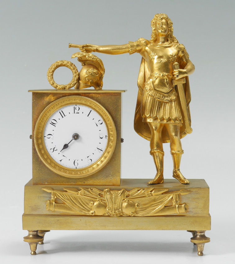 Appraisal: FRENCH GILT METAL FIGURAL SOLDIER DESK CLOCK Figure of a