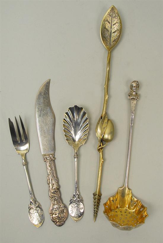 Appraisal: FIVE AMERICAN AESTHETIC MOVEMENT SILVER SERVING UTENSILS Gorham maker including