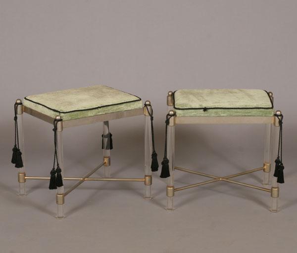 Appraisal: Pair Art Deco Hollywood Regency lucite and chrome upholstered stools