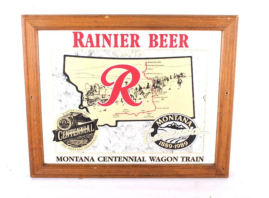 Appraisal: Rainier Beer Montana Wagon Train Mirror Available in this lot