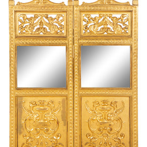 Appraisal: A Neoclassical Style Carved Giltwood Two-Panel Wall Hanging with Mirrored