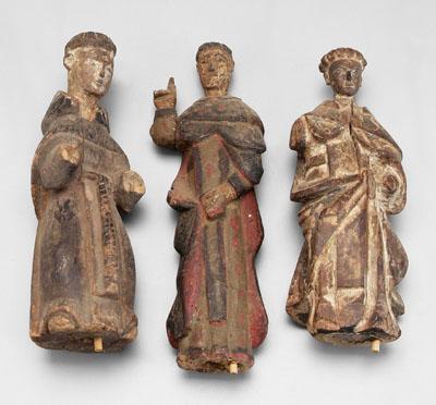 Appraisal: Three Santos figures of saints all Franciscans with tonsures carved