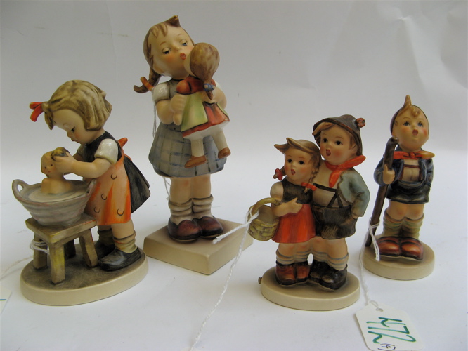 Appraisal: FOUR GERMAN HUMMEL FIGURES Kiss Me HUM H TM- after