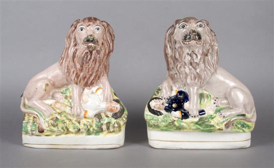 Appraisal: A Group of Two Staffordshire Pottery Figures Height inches