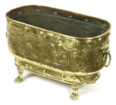 Appraisal: A late th century Dutch embossed brass oblong jardiniere with