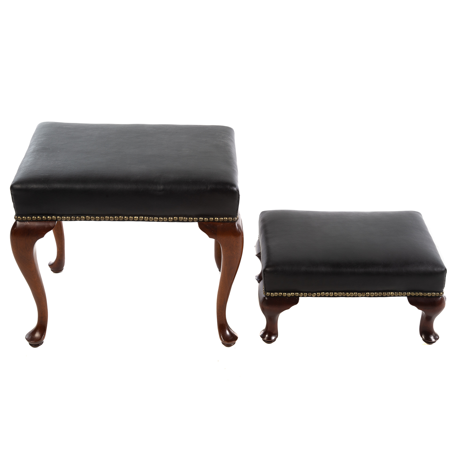 Appraisal: TWO QUEEN ANNE STYLE MAHOGANY FOOTSTOOLS th century Statton Furniture