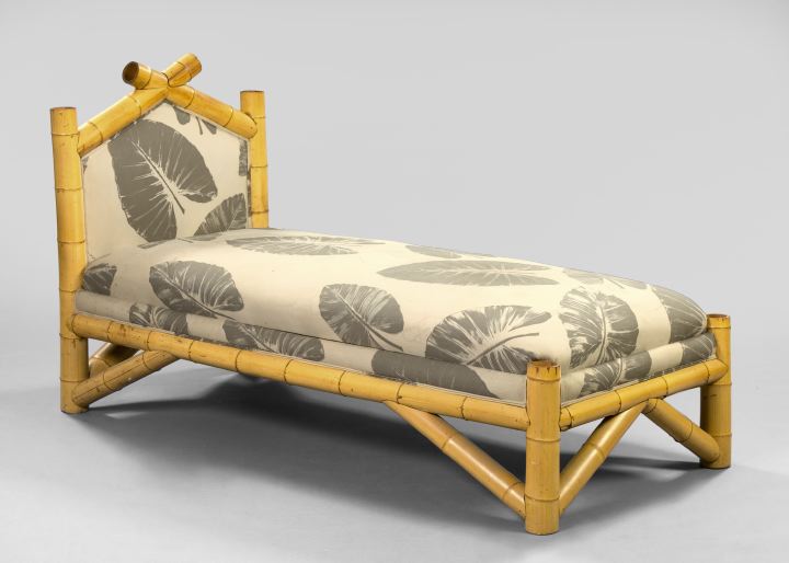 Appraisal: Bamboo-Framed and Upholstered Chaise Longue mid- th century the headboard