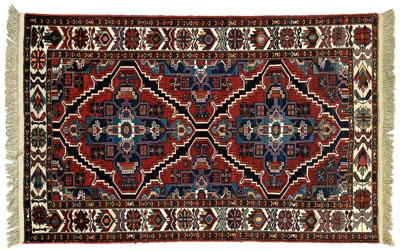 Appraisal: Finely woven Baktiari rug two large serrated central medallions on