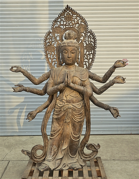 Appraisal: Chinese bronze multi-armed Guanyin with mandorla x x approx Condition