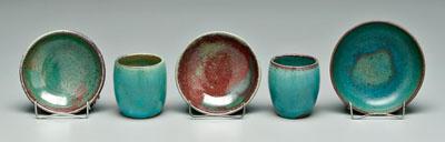 Appraisal: Five pieces Ben Owen pottery all with varying blue and