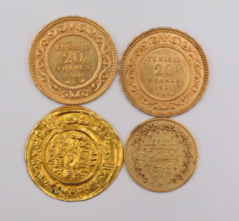 Appraisal: NUMISMATICS MIDDLE EASTERN GOLD COINS Including a A F Tunisia