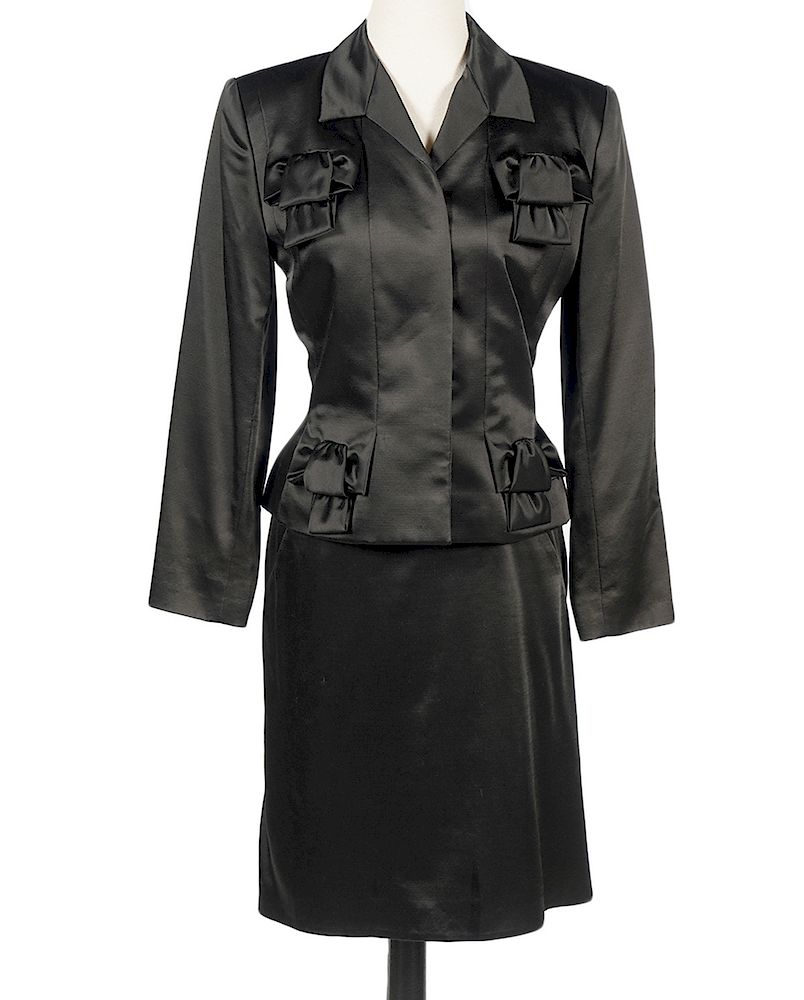 Appraisal: Givenchy Couture Black Wool Blend Skirt Suit Givenchy Couture Black