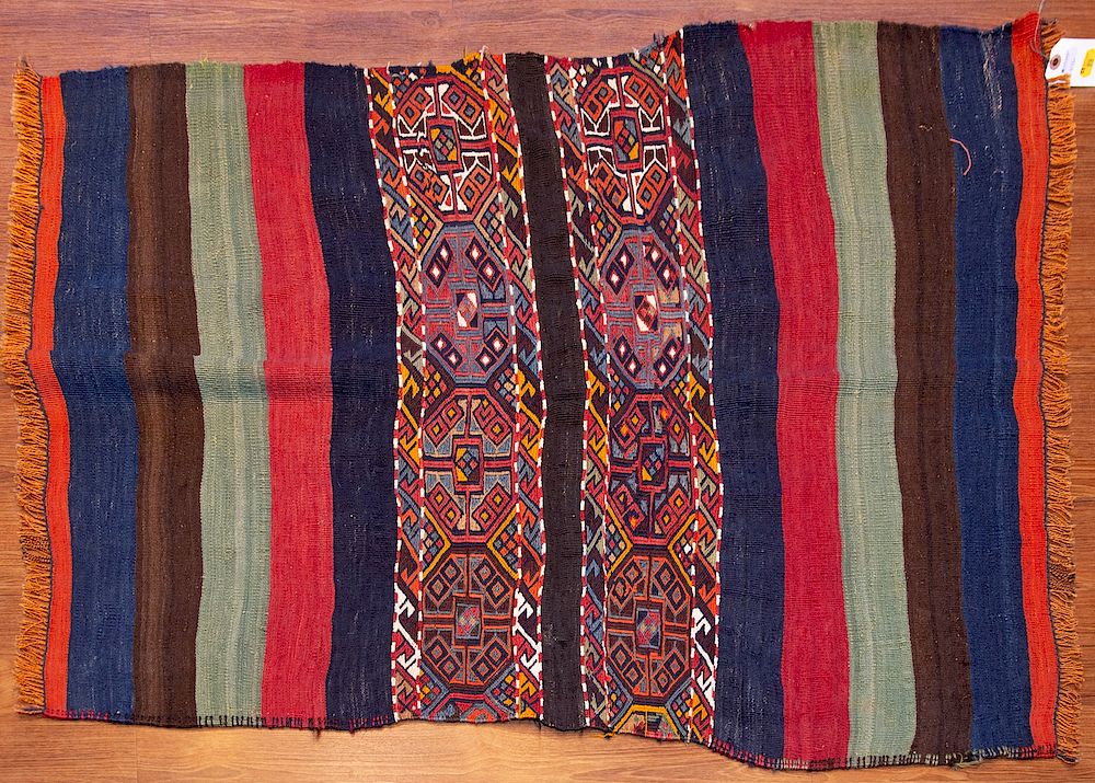 Appraisal: Turkish Soumak Kilim Rug x hand woven wool foundation Condition