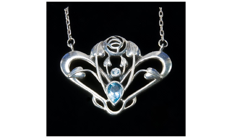 Appraisal: Silver Art Nouveau Style Pendant And Chain Set With Two