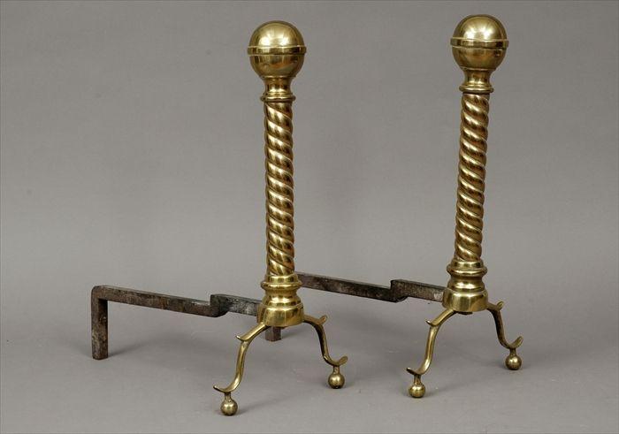 Appraisal: Pair of Chippendale-Style Brass Andirons x in