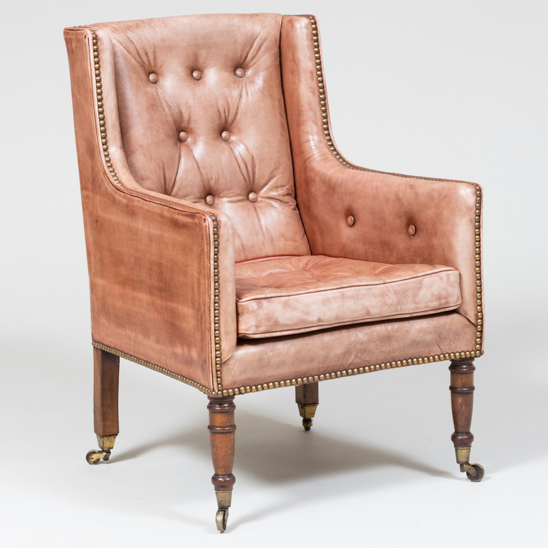 Appraisal: Late George III Style Mahogany Tufted Leather Upholstered Child's Armchair