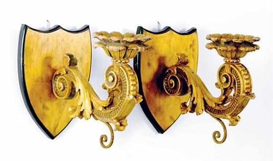 Appraisal: Pair painted and giltwood sconces th century leaf and petal-form