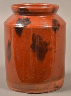 Appraisal: PA th Century Mottle Glazed Redware Jar Pennsylvania th Century