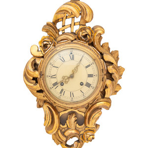 Appraisal: A Swedish Giltwood Cartel Clock th Century the movement stamped