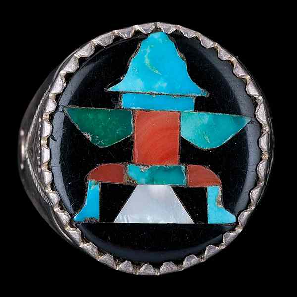 Appraisal: John Gordon Leekity Zuni Inlay Ring with mosaic of a