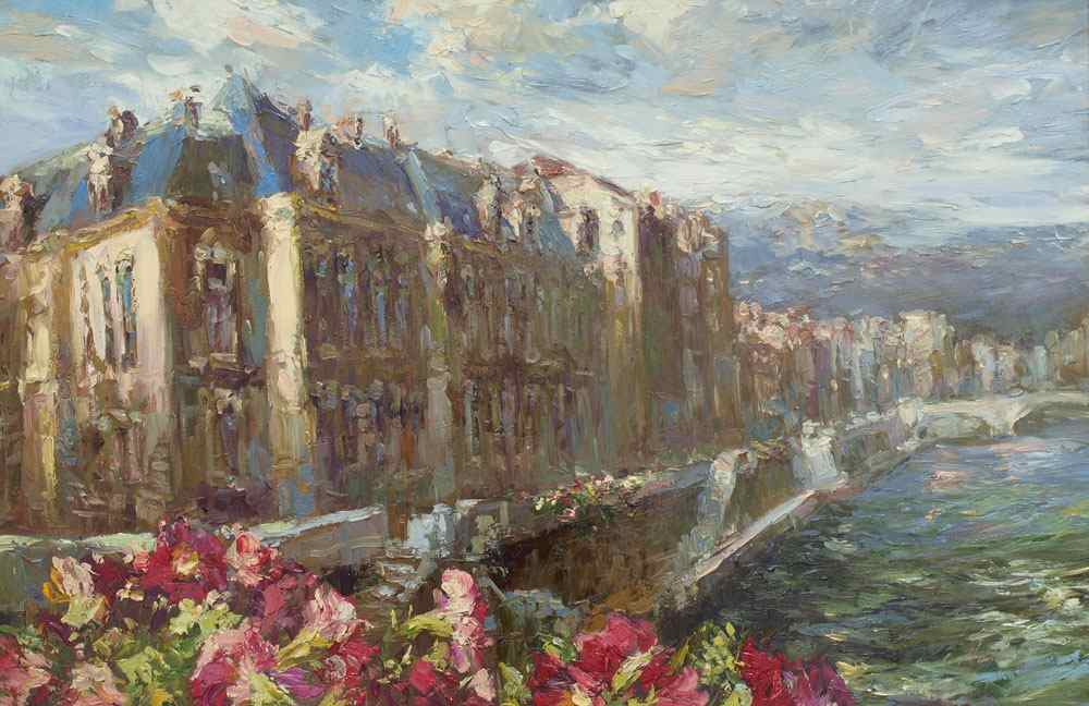 Appraisal: CONTEMPORARY OIL CANVAS VIEW OF PARIS FROM THE SEINE Oil