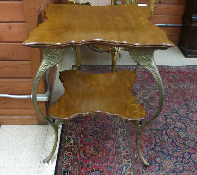 Appraisal: TWO-TIER MAHOGANY AND BRASS LAMP TABLE American early th century