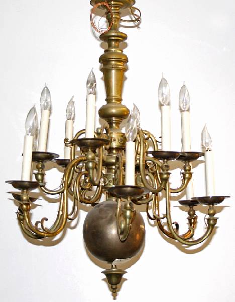 Appraisal: A French Baroque style brass two-tier twelve-light chandelier height inches